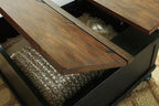 Signature Design by Ashley Valebeck Lift Top Coffee Table, Storage, Split-top Design, Wood, 36" W x 36" D x 18" H, 2-tone Distressed Brown & Black Finish