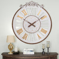 24 Inch Large Farmhouse Wall Clock - Rustic Antique Wood with Metal Circle & Engraved Numerals, Silent Battery Operated Clock for Living Room, Office, Kitchen, Bedroom