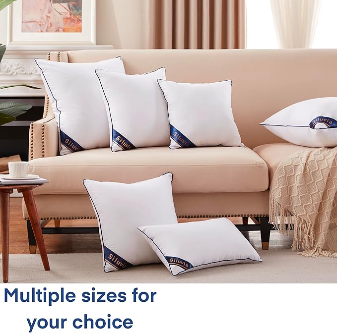 Siluvia Decorative 18x18 Pillow Inserts Set of 4 - Square Throw 18 Pillows with 100% Cotton Cover for Sofa, Couch, and Bed - White
