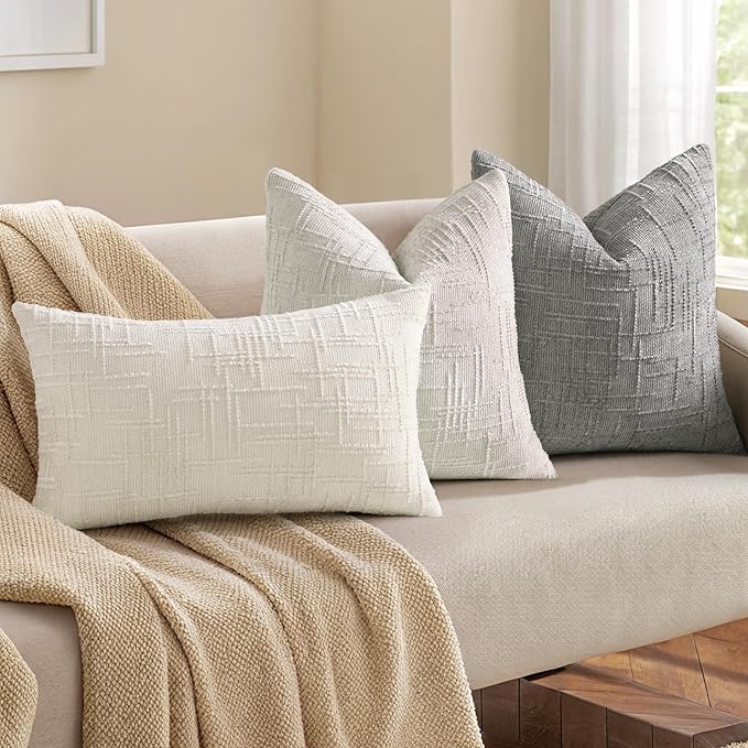 decorUhome Neutral Grey Chenille Euro Sham Throw Pillow Covers 24x24 Set of 2 Textured Soft Cozy Slubby Couch Pillow Covers Modern Farmhouse Boho Decorative Pillow Cases for Bed Sofa Living Room