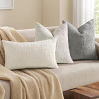 decorUhome Spring Cream White Chenille Throw Pillow Covers 12x20 Set of 2 Textured Soft Cozy Slubby Couch Pillow Covers Modern Farmhouse Boho Decorative Pillow Cases for Bed Sofa Living Room