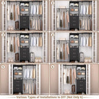 Closet System with Drawer - 8FT Wood Closet Organizer System with 3 Hanging Rods and Shelving Tower, 96" Walk In Closet Organizer Wardrobe, Heavy Duty Garment Rack Clothes Rack, Black