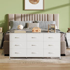 WLIVE 47''W Dresser for Bedroom, White Dresser TV Stand for 45, 50, 55 inch TV, Wide Chest of Drawers with 9 Drawer, Large Entertainment Center, Fabric Dressers with Wood Top for Closet, Living Room