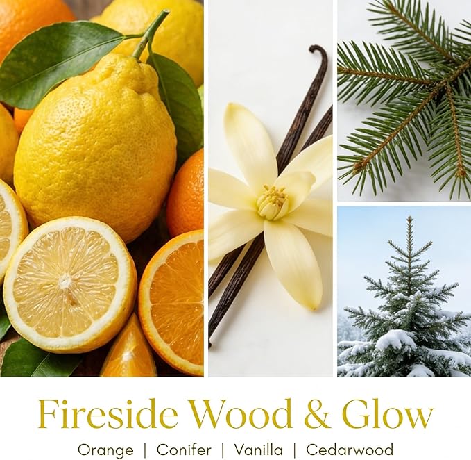 HomeLights 4-Wick Candles for Home Scented - 18oz Soy Wax Blend Candle Long-Lasting Fragrance, Industrial Chic Home Decor and Housewarming Gifts, Fireside Wood & Glow