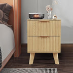 Fluted 2 Drawer Small Dresser for Bedroom, Mid Century Modern Nightstand with Drawers, Low Bedside Table with Drawers, End Table Short Storage, Living Room, Dorm -Natural