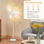 【Upgraded】72" Tall Dimmable Floor Lamp, Modern Standing Lamp with Elegant Metal Cages, Industrial Tree Floor Lamps for Living Room, Bedroom, Study Room, Office (3 x 800LM LED Bulbs Included) - White