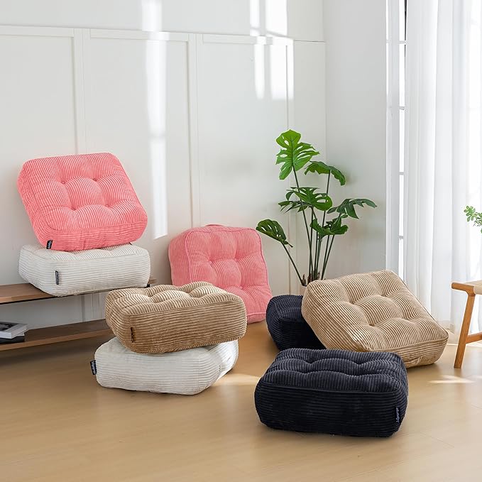 8" Washable Floor Pillow Cushion for Adults, Meditation Cushion Pillow, Large Square Floor Sitting, Removable Tufted Corduroy Cover, for Tatami Living Room or Yoga, 22x22 Inch, 2Pack, Machine Washable