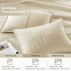 Comfort Spaces Kienna Quilt Set- Double Sided Stitching Design Summer Blanket, Lightweight, Soft, All Season Bedding Layer, Matching Sham, Ivory, Coverlet Full/Queen(90"x90") 3 Piece