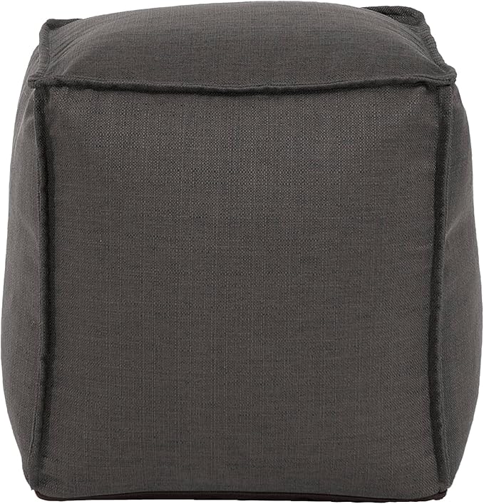 Howard Elliott Square Pouf Ottoman Foot Rest With Cover, Round Stuffed Filled Foot Stool, Fluffy Compact & Comfortable Soft Seating for Living Room & Bedroom, 20 x 20 x 18 Inch, Gray