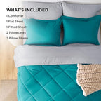 Bedsure Queen Comforter Set - 7 Pieces Reversible Teal Bedding, Queen Size Bed Set for All Seasons, Bed in a Bag with Down Alternative Comforter, Sheets, Pillowcases & Shams