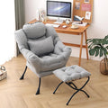 Lazy Chair with Ottoman, Modern Accent Chair with Lumbar Pillow, Grey Sofa, Lounge Chairs with Folding Footrest, Oversized Supportive Chairs for Bedroom, Reading
