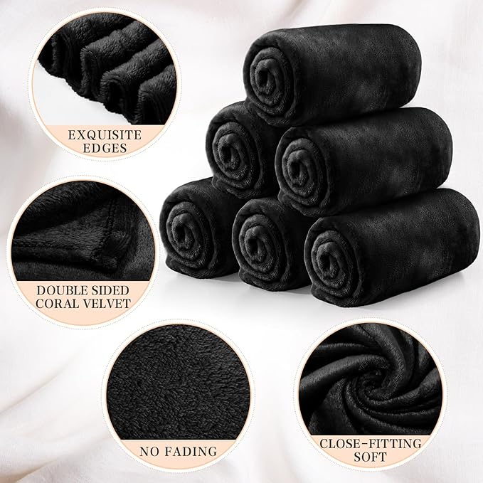 Tinideya 6 Pcs Flannel Fleece Throw Blanket Bulk 50 x 60 Inch Soft Fleece Blanket Warm Throw Blanket Coral Blankets for Couch Sofa Home Wedding Gifts Season (Black)