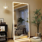 GLSLAND Full Length Mirror with Lights, 71"x30" Dimmable Floor Mirror – 3-Color Lighting, Standing or Wall-Mounted LED Body Mirror for Bedroom & Cloakroom