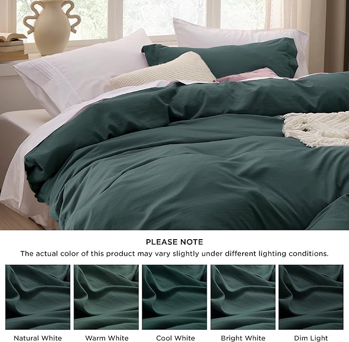 Bedsure Forest Green Oversized King Duvet Cover - 3 Pieces Prewashed Cotton-Like Polyester Extra Soft Bedding Set, Includes 1 Duvet Cover 120''x98'' with Zipper Closure & 2 Pillow Shams, No Comforter