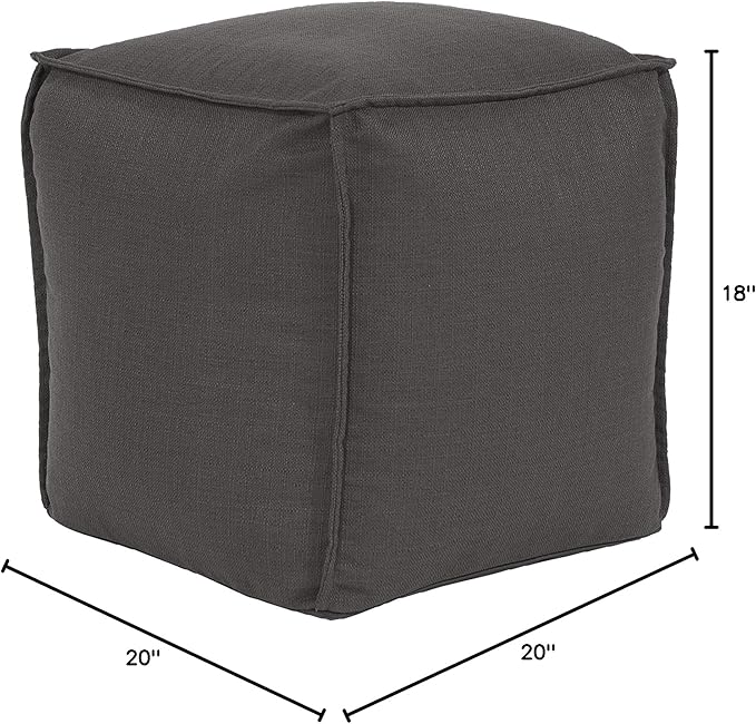 Howard Elliott Square Pouf Ottoman Foot Rest With Cover, Round Stuffed Filled Foot Stool, Fluffy Compact & Comfortable Soft Seating for Living Room & Bedroom, 20 x 20 x 18 Inch, Gray