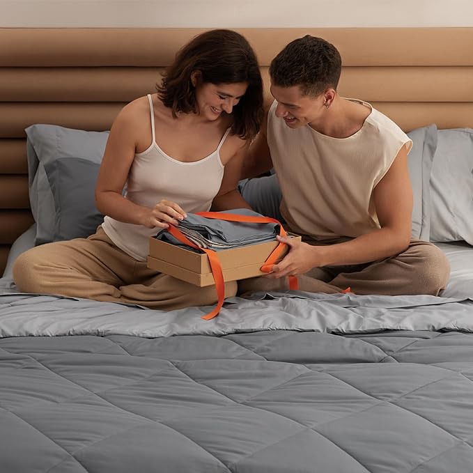 Bedsure Twin Comforter Set - 5 Pieces Reversible Grey Bedding, Twin Size Bed Set for All Seasons, Bed in a Bag with Down Alternative Comforter, Sheets, Pillowcase & Sham