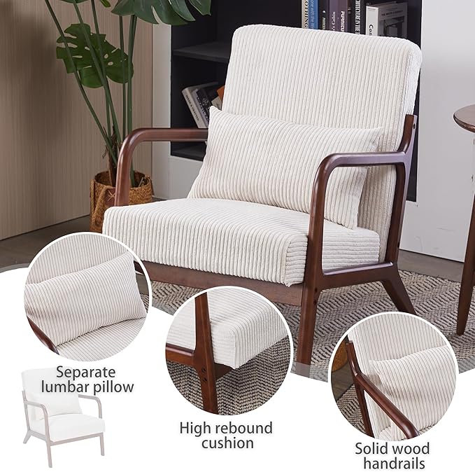 KEIKI Mid-Century Modern Upholstered Accent Chair, Arm Chair with Pillow for Home Seating