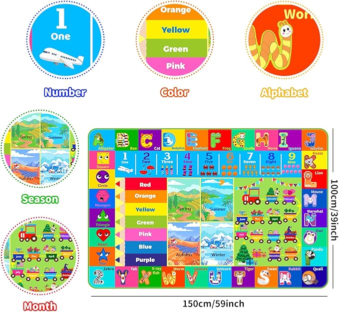 Kids Rug for Playroom, Soft & Non-Slip Educational Rug with ABC, Animals, Numbers, Floor Play Mat for Kid, Preschool Classroom Rugs Playmat for Toddler Nursery Kids (59X39.4 inch, Season&Month)