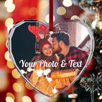 Personalized Christmas Crystal Ornaments Custom Heart Photo Ornament 2024 Customized Christmas Ornament Personalized First Christmas Keepsake Gifts for Couples Family Friends Xmas Decor
