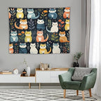 VUMIVI Cartoon Abstract Cat Tapestry Fun Cute Animals Plants Bohemian Modern Art Color Illustration Tapestry Wall Hanging for Living Room Bedroom Dorm Classroom Aesthetic Decor W80xL60in