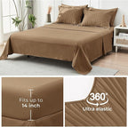 HYMOKEGE Brown California King Comforter Set Seersucker 7 Pieces, All Season Luxury Bed in a Bag for Bedroom, Bedding Set with Comforter, Sheets, Pillowcases & Shams