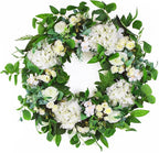 24 Inch Spring Summer Wreaths for Front Door, Spring Wreath,Summer Door Wreaths Outside,Large Floral Flowers Wreath with White Hydrangea for All Seasons Indoor Outdoor Home Decor