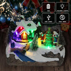 Christmas Collectibles Building Village House Musical Snow Globe Resin Figurines with 8 Music Snowman, Christmas Train Come with Xmas Gift (Tree)