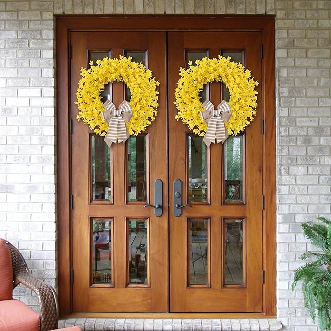 Decorative Bow for Forsythia Wreath, Wild Floral Wreath for Home Wedding Living Room Front Porch Yard Window Farmhouse Decor, Elegant Accessory for All Seasons