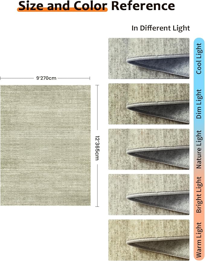 Art&Tuft Washable Rugs 9x12, Low Pile Area Rugs 9x12 Living Room - Non Slip and Stain Resistant Soft Thin Rug for Bedroom, Dining Room, Kitchen, Office, Green