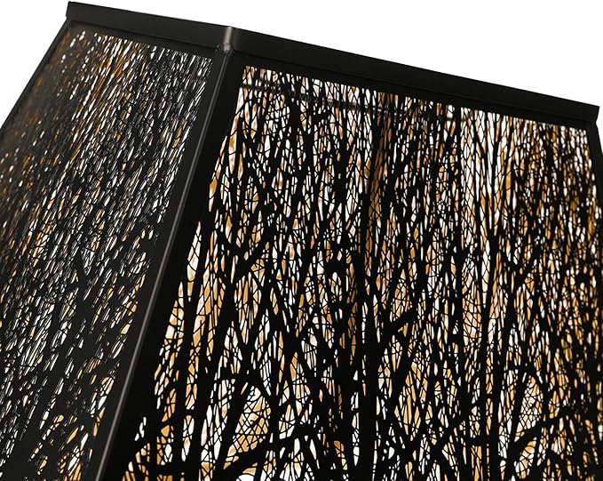 Large Metal Lampshade New Pyramid Shape Design 7'' Top 14'' Bottom 10'' Height ALUCSET Square Bell Shade Lamp Shade Forest Design Black and Gold fits for Table Lamps and Floor Lamps