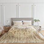 Oversized Vintage Pattern Blanket 120x120 Inches, Giant 10'x10' for Bed, Travel, and Camping, Extra Large Soft Blanket for The Whole Family and Outdoor,Beige