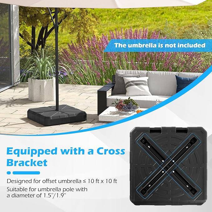 Giantex Fillable Offset Patio Umbrella Base - Heavy Duty HDPE Cantilever Umbrella Stand, 176lbs Water & Sand Weight Capacity, Pole Holder for Outdoor, Deck, Backyard, Garden, Market