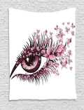 Ambesonne Butterflies Tapestry, Female Eye Eyelashes Mascara Stare Party Makeup Animal Print, Wall Hanging for Bedroom Living Room Dorm Decor, 40" X 60", Pale Pink Purple