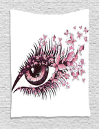 Ambesonne Butterflies Tapestry, Female Eye Eyelashes Mascara Stare Party Makeup Animal Print, Wall Hanging for Bedroom Living Room Dorm Decor, 40" X 60", Pale Pink Purple