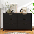 Fluted 6 Drawer TV Stand Dresser for Bedroom, Mid Century Modern Dresser with Drawers, Storage Organizer with 6 Drawers, Fluted Cabinet for Closet Cloth, Living Room, Entryway -Black