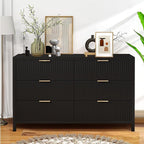 Fluted 6 Drawer TV Stand Dresser for Bedroom, Mid Century Modern Dresser with Drawers, Storage Organizer with 6 Drawers, Fluted Cabinet for Closet Cloth, Living Room, Entryway -Black