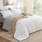 Bedsure Queen Comforter Set - 7 Pieces Reversible White and Grey Bedding, Queen Bed Set for All Seasons, Bed in a Bag with Down Alternative Comforter, Grey Sheets, Pillowcases & Shams