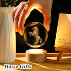 Horse Gifts for Women Men 3D Horses Crystal Ball with Wooden Light Base Glass Horse Night Light Animal Figurine Lamp Decor for Christmas Valentine Mothers Day Birthday (Diameter 2.36 inches)