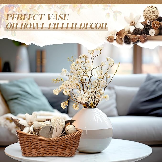 Nuanchu 2 Pack Decorative Balls Potpourri Bowl Filler Decor Natural Vase Bowl Filler Assorted Spherical Rattan Twigs Wicker Balls for Home Decor Centerpiece, No Scent(Beige Series,Classic Style)