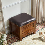 Storage Ottoman with Drawer, Shoe Bench Use Microfiber Leather Cushion Top with Wooden Base for Hallway, Bedroom, Living Room