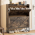 Nicetree Shoe Cabinet with 2 Flip Drawers, Freestanding Shoe Storage Cabinet with Metal Legs, Farmhouse Shoe Organizer for Entryway, Foyer, Hallway, Rustic Brown