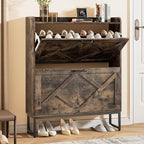 Nicetree Shoe Cabinet with 2 Flip Drawers, Freestanding Shoe Storage Cabinet with Metal Legs, Farmhouse Shoe Organizer for Entryway, Foyer, Hallway, Rustic Brown