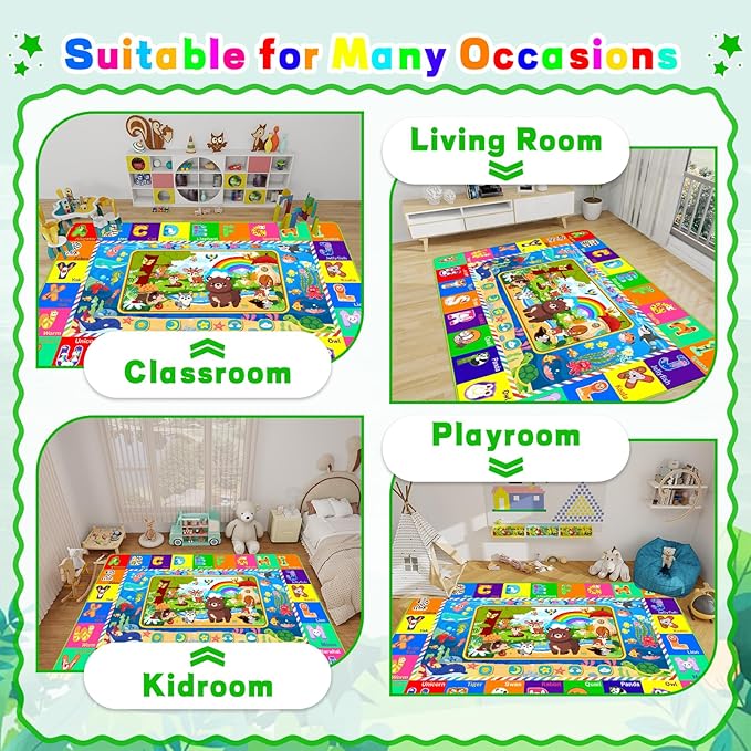 Baby Play Mat for Floor, ABC Kids Play Mat, Forest Animals Kids Rugs for Girls and Boys Playroom, Foldable Rug for Baby Toddler Infants Crawling Playing (Green, 110.2X78.7 INCH)