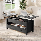IDEALHOUSE 47.2" Coffee Table with Storage, Multi-Function Lift Top Coffee Table with Wooden Lift Tabletop, 2 Drawers and Hidden Compartment, Central Table for Living Room Home Office, Black