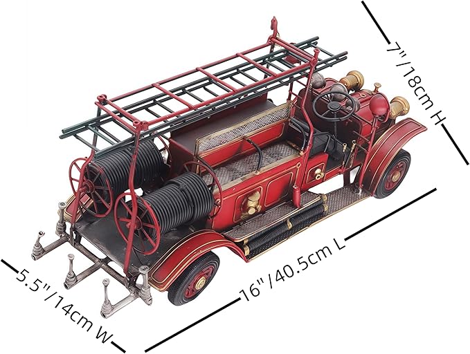 Large Antique Fire Engine Vintage Fire Truck Model Diecast Metal Truck Model Ornaments for Desktop Bar Home Shelf Decor Collectible Decorative Statue Firefighting Heroes Handcraft Firemen Gift