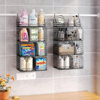 HapiRm Hanging Closet Organizer Storage - 4 Tier Metal Stackable Hanging Closet Shelves with Dividers and S Hooks, Foldable Clothes Shelves for Clothes, Pants, Shoes, Coat, Hats Clutches Accessories