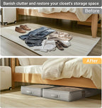 Under Bed Storage Containers with Window, Closet Organizers and Storage Bags, Foldable Underbed Storage Bags for Blankets, Clothing, Comforter, Linen Sheets, Wrapping Paper, 2 Pack, Grey