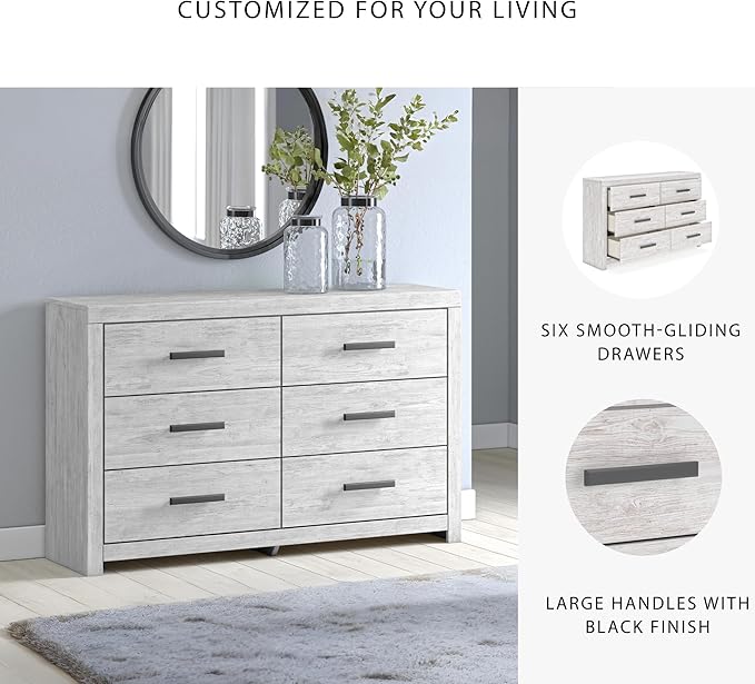 Signature Design by Ashley Cayboni Vintage 6 Drawer Dresser with Safety Stop for Bedroom, White