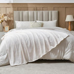 NEWCOSPLAY Super Soft Queen Blanket Ivory Premium Silky Flannel Fleece Leaves Pattern Lightweight Bed Blanket All Season Use (Ivory, Queen(90"x90"))