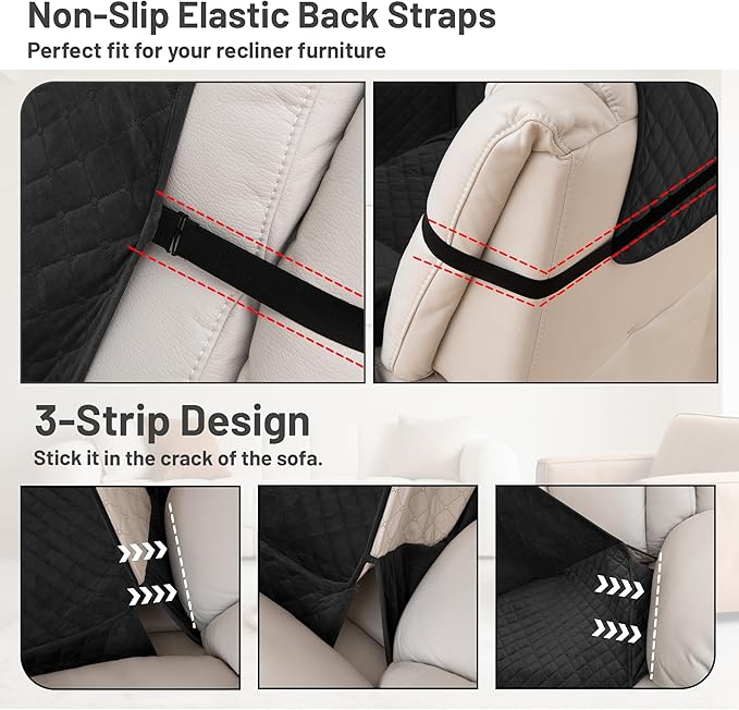 Reclining Sectional Couch Covers 100% Waterproof Velvet L Shape Recliner Couch Covers for Dogs Pets Washable Anti Slip Recliner Slipcovers with Pockets (5 Seat Sofa, Black)
